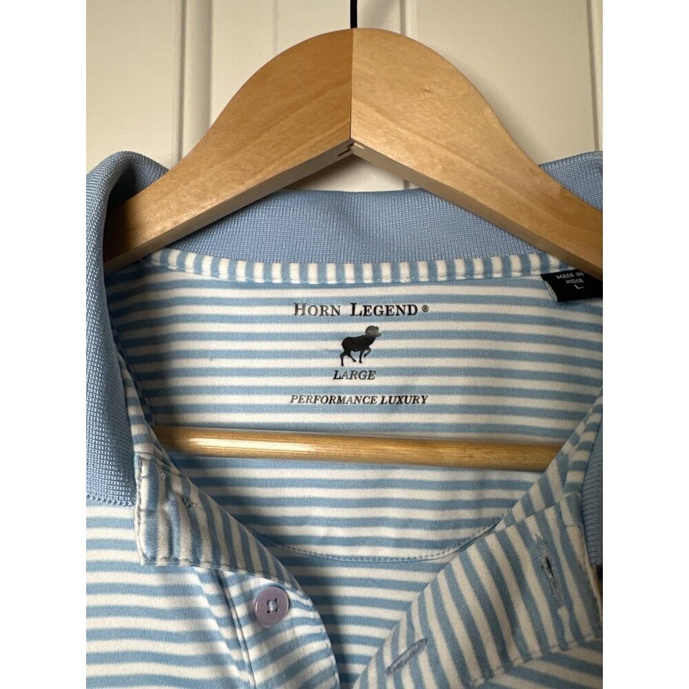 Horn Legend Mens Striped Polo Shirt Blue White Short Sleeve Golf Shirt, Large - Picture 2 of 11